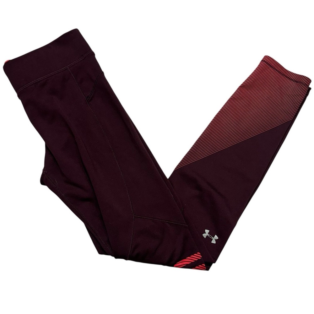 Under Armour Womens Burgundy Compression‎ Running Leggings Red Logo
